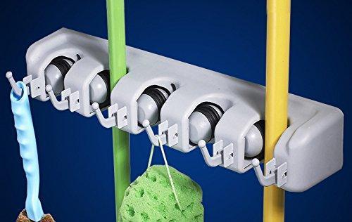 Kitchen summerpower broom organizer non slip mop holder wall mount with 4 position and 5 hooks storage solutions for broom holders garage storage systems broom organizer for garage shelving