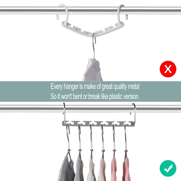 Storage organizer meetu space saving hangers wonder multifunctional clothes hangers stainless steel 6x2 slots magic hanger cascading hanger updated hook design closet organizer hanger pack of 20