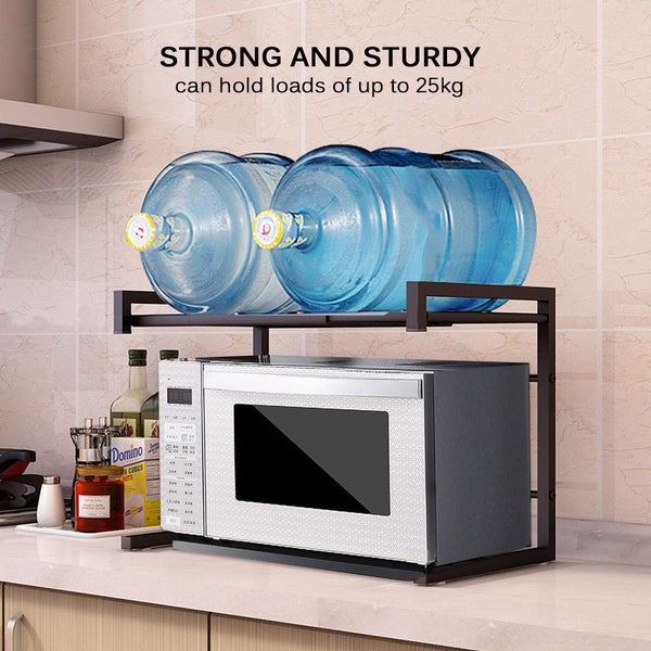 Shop gemitto microwave oven rack expandable carbon steel microwave shelf kitchen counter shelf 2 tiers with 3 hooks 55lbs weight capacity 40 60x36x42cm 15 8 23 6x14 2x16 5 black