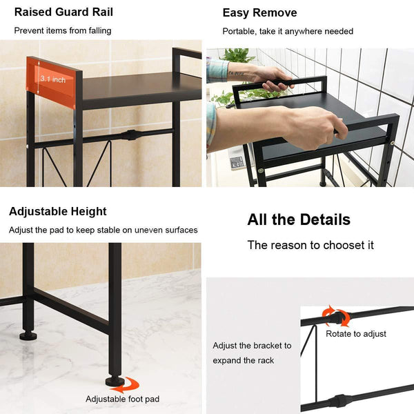 Discover the best whifea microwave oven rack expandable and width adjustable microwave shelf 2 tier kitchen counter shelf and organizer with 3 hooks carbon steel 55lbs weight capacity matte black