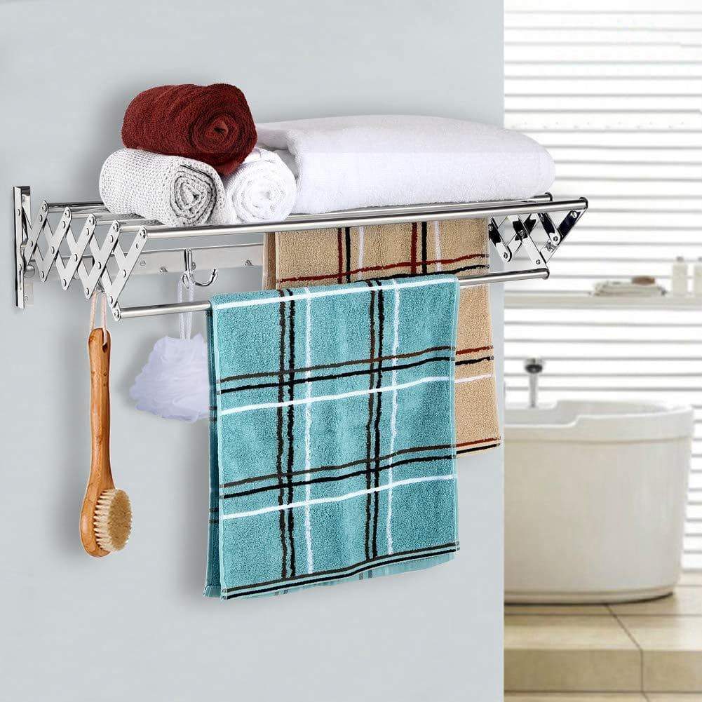 23.6'' Wall-Mounted Accordion Clothes Drying Rack Towel Rack Expandable 304  Stainless Steel Space-Saver 