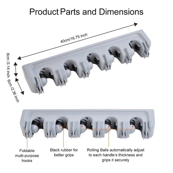 Latest summerpower broom organizer non slip mop holder wall mount with 4 position and 5 hooks storage solutions for broom holders garage storage systems broom organizer for garage shelving