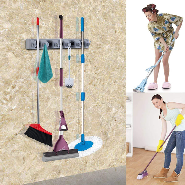 Online shopping summerpower broom organizer non slip mop holder wall mount with 4 position and 5 hooks storage solutions for broom holders garage storage systems broom organizer for garage shelving