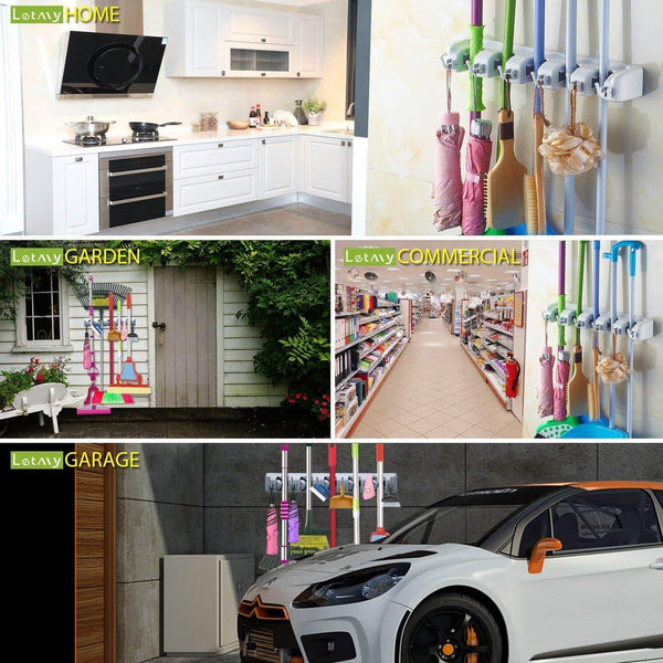 Save on letmy broom holder wall mounted mop and broom hanger holder garage storage rack garden tool organizer 5 position 6 hooks for home kitchen garden tools garage organizing