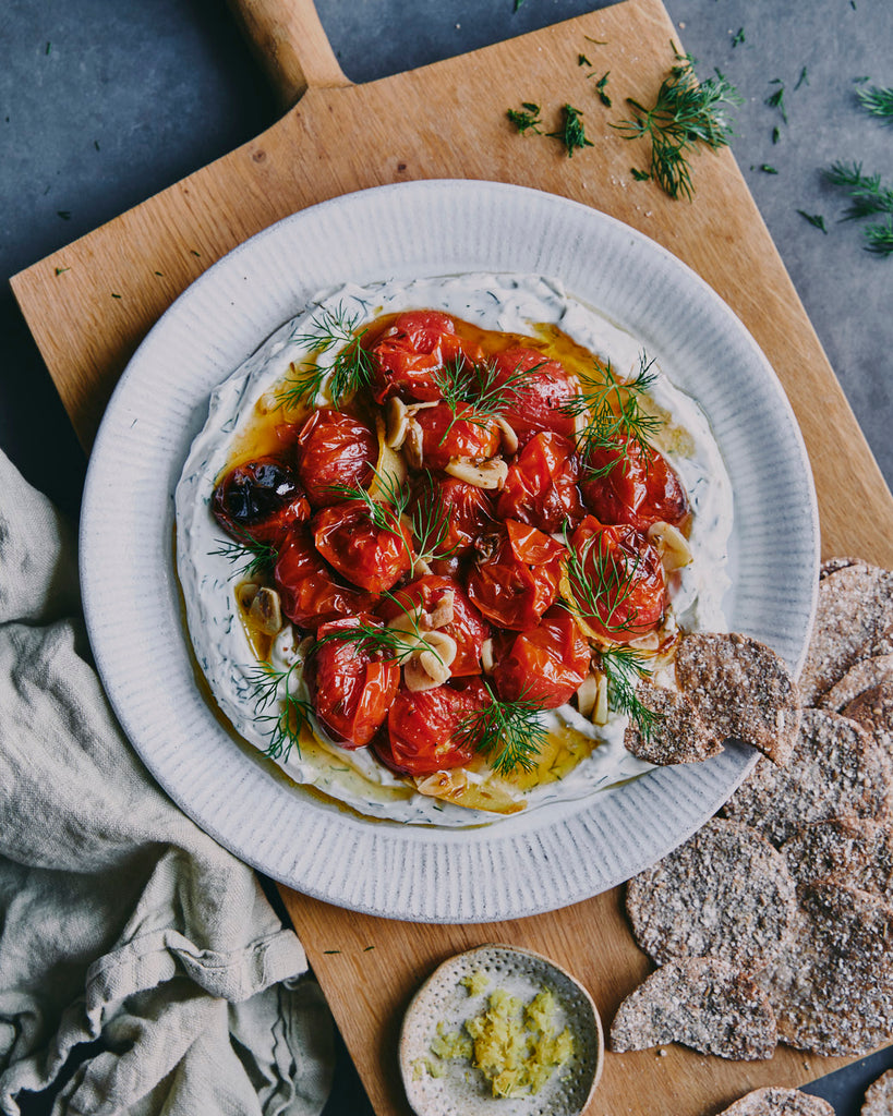 Roasted Tomatoes over Dill and Lemon Yogurt