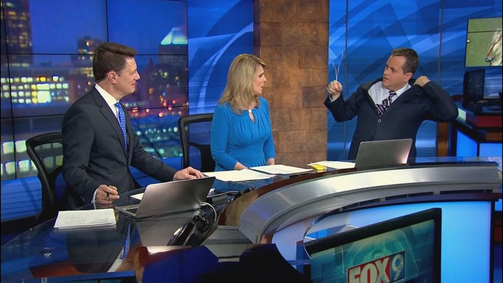 That moment when you're on air and suddenly realize you left the hanger in your suit...Only Steve Frazier with Fox 9 could get away with that!