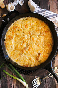 One Skillet Potatoes au Gratin is a cheesy, decadent, easy to make version of the classic potato casserole that requires no boiling and just one skillet to make!