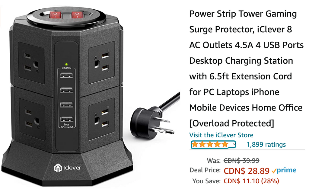 Amazon Canada Deals: Save 28% on Power Strip Tower Gaming Surge Protector + 40% on Vacuum Sealer Machine + More Offer