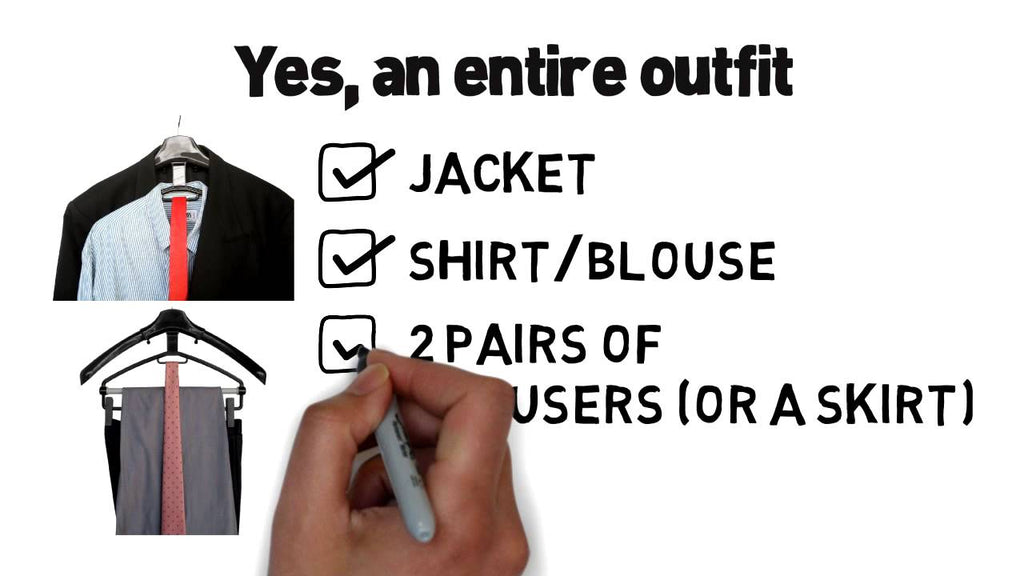The Compact Suit Hanger from Aristocrat Homewares takes the pain out of juggling 3 or 4 hangers to carry one outfit on a business trip