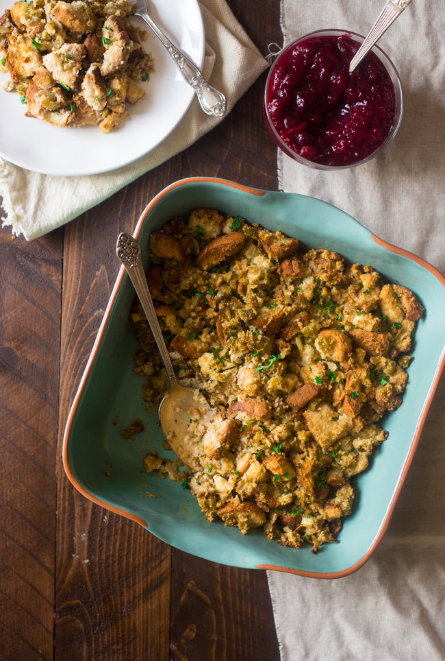This gluten free stuffing is moist and so packed with flavor, you would never know how easy it is to make! Perfect for Thanksgiving or any holiday meal!