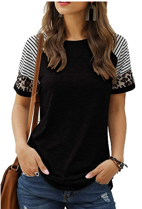 Striped Color Block Leopard Shirts