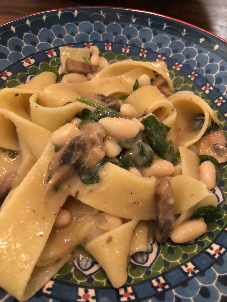 Vegan Mushroom Spinach Stroganoff (On Pappardelle)