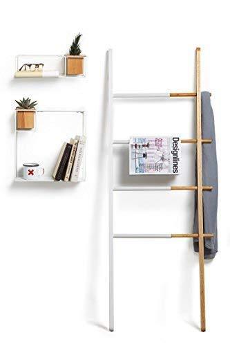 Organize with umbra hub ladder adjustable clothing rack for bedroom or freestanding towel rack for bathroom expands from 16 to 24 inches with 4 notched hooks black walnut