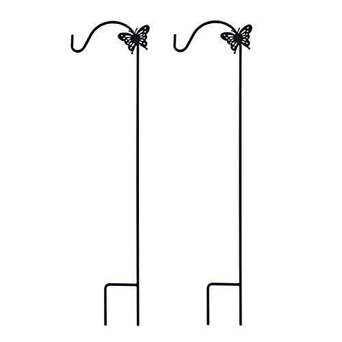 Latest mtb shepherd hook 64 inch butterfly style black strong rust resistant steel ideal for hanging planter bird feeders lanterns solar lights mason jars hummingbird feeder hanger shepherds hook 2 pack