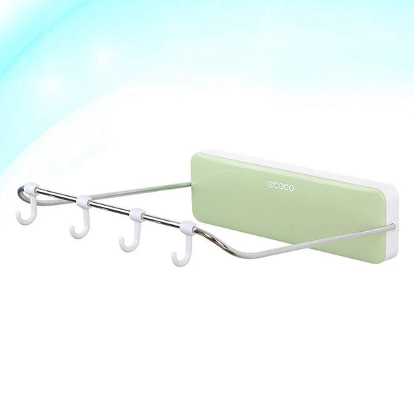 Heavy duty ounona automatic rebound bathroom wash basin storage rack foldable dish pan brush towel shelf hanger with 4 hooks green