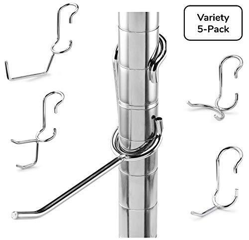 Try sunway shelf pole hooks 5 pack chrome variety pack best solution for garage shelving storage organization use with metal or wire shelves and racks heavy duty easy installation