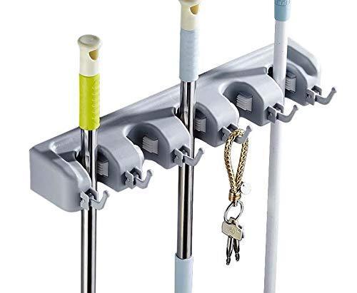 Shop gthunder mop broom holder 5 position with 6 hooks garden tools wall mounted storage solution for garage garden and laundry offices