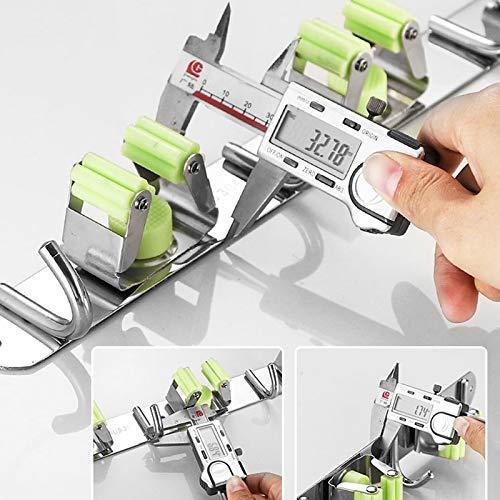 Latest joyhill mop and broom holder wall mount stainless steel broom organizer self adhesive garden tool hangers 3 position 4 hooks