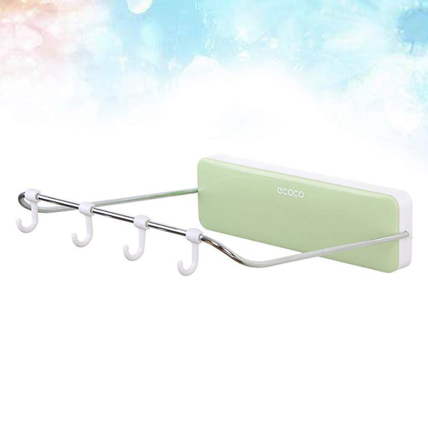 Kitchen ounona automatic rebound bathroom wash basin storage rack foldable dish pan brush towel shelf hanger with 4 hooks green