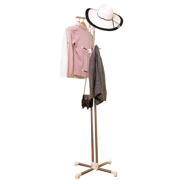 Fly Mai Stainless Steel Coat Rack Floor-mounted Bedroom Hat/Clothes Rack Storage Shelf, H: 173cm Height-adjustable