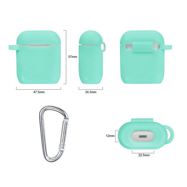 Latest airpods accessories set filoto airpods waterproof silicone case cover with keychain strap earhooks accessories storage travel box for apple airpod mint green