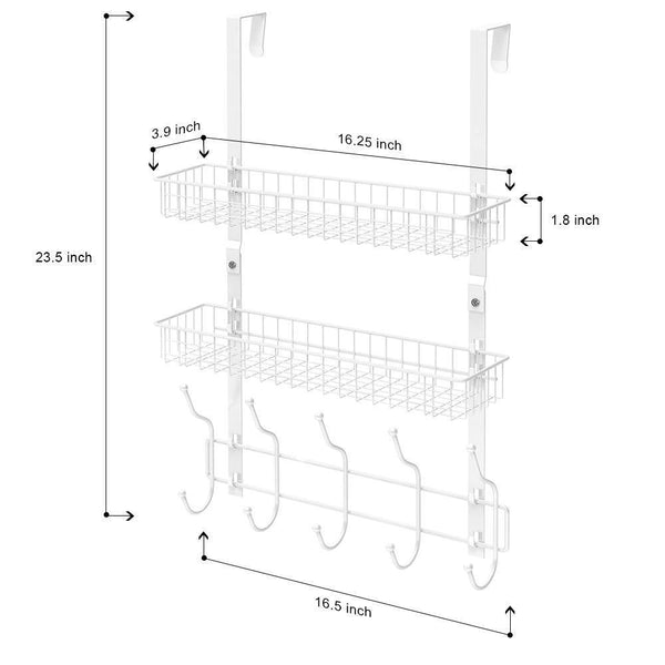 Save nex upgrade over the door hook shelf organizer 5 hooks with 2 baskets storage rack for coats towels chrome white