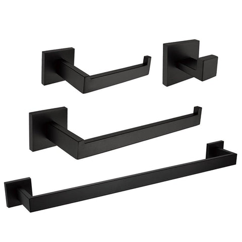 Great leyden modern 4 pieces bathroom sets robe hook towel bar toilet paper holder towel ring bathroom hardware accessory matte black