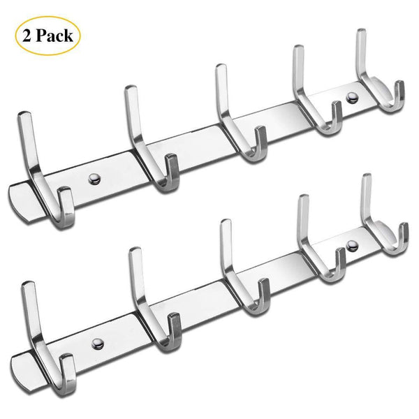 Budget friendly homaid wall mounted hook rail 14 stainless steel hook rack with 5 dual hanger hooks pack of 2