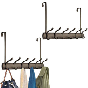 Top rated mdesign decorative over door long easy reach 12 hook metal storage organizer rack to hang jackets coats hoodies clothing hats scarves purses leashes bath towels robes 2 pack bronze