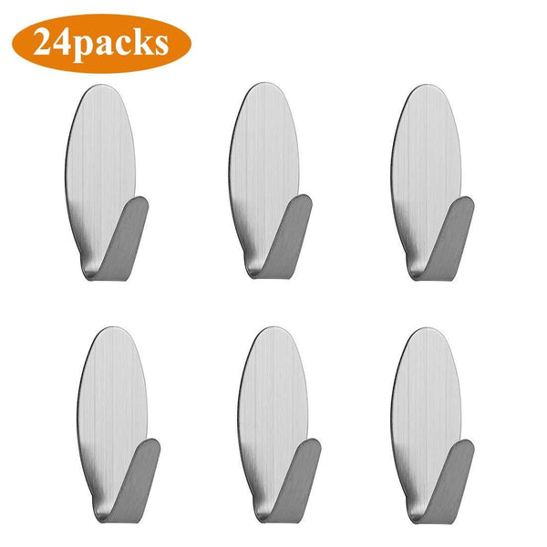 Cheap mokaro key hooks adhesive brushed stainless steel mini sticky hooks 24 hooks oval