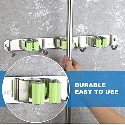 New joyhill mop and broom holder wall mount stainless steel broom organizer self adhesive garden tool hangers 3 position 4 hooks