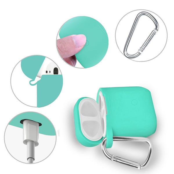 Online shopping airpods accessories set filoto airpods waterproof silicone case cover with keychain strap earhooks accessories storage travel box for apple airpod mint green