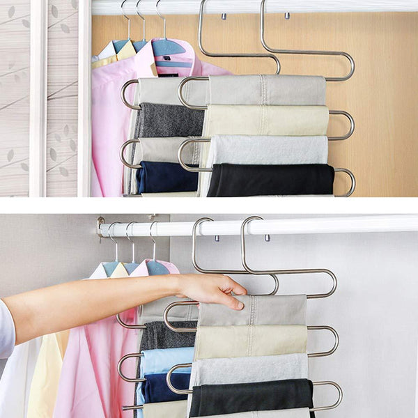 SYIDINZN Pants Hangers Rack Holder Stand Shelf Organizer Stainless Steel S-Shape Multi-Purpose Hangers Storage Rack for Clothes, Pants, Jeans, Trousers, Scarfs, Ties, Towels, Closet