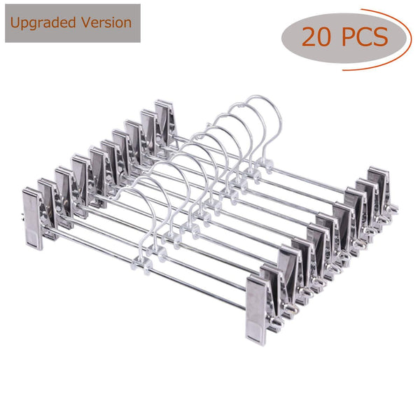 Exclusive upgraded version pants hanger 20pcs stainless steel trouser hangers with clips 360 degree swivel hook space saving metal hangers for skirts pants slacks jeans and more