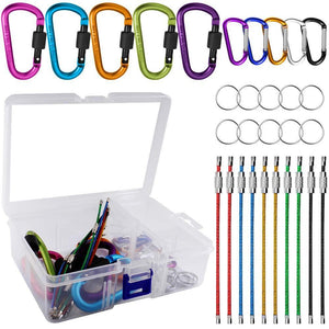 Cheap yucool 10 pack aluminum d ring carabiners d shape keychain clips hook spring loaded for camping hiking fishing with 10 stainless steel wire keychains 10 key rings multi color