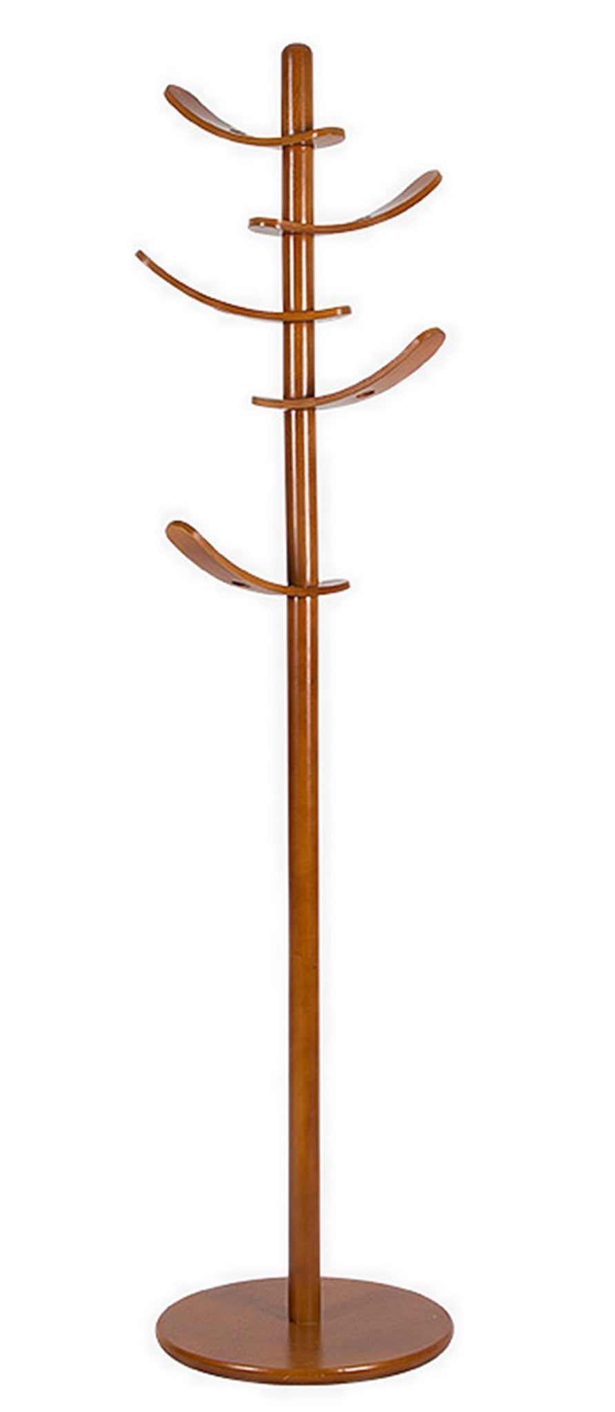 Organize with yakers collection sturdy free standing coat rack with 6 sail rotated hooks round base rubber wood hall tree for kids walnut