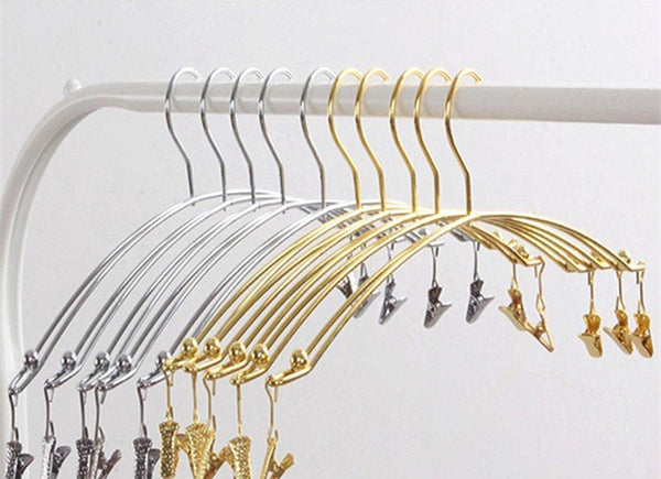 DEWEL 5Pcs Stainless Steel Women Clothes Bra Shorts Underwear Drying Rack Hanger (Gold)