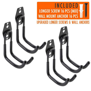 Budget 4pcs garage hooks for hanging ladder hose extension cord shovel bike chair garden tools upgrade version wall mount hanger and storage with longer screws hardware included and anti slip rubber