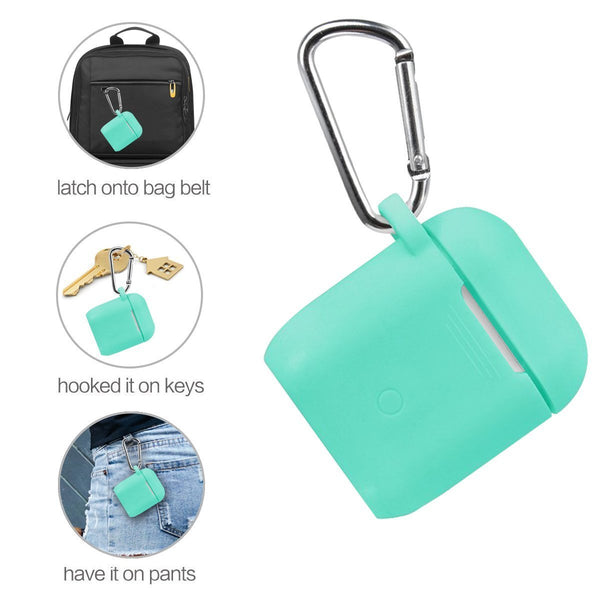 New airpods accessories set filoto airpods waterproof silicone case cover with keychain strap earhooks accessories storage travel box for apple airpod mint green