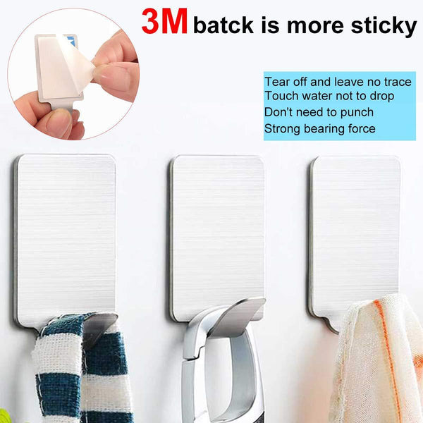 Organize with adhesive wall hooks stainless steel ultra strong waterproof oilproof hanging for robe coat towel robe handbag jackets keys 16pcs