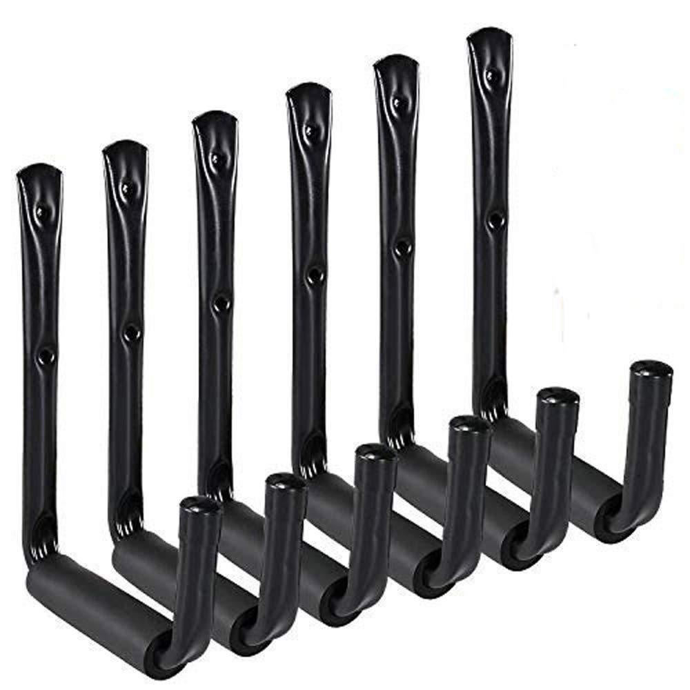 Featured heavy duty garage storage utility hooks with eva protector wall mount screw in garage hangers organizer for tools bicycle ladder chair hose garden items 6 pack black