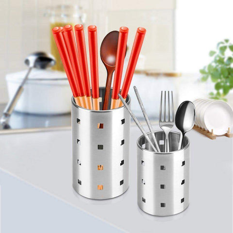 Amazon best fdit chopsticks holder stainless steel utensil holder drying rack with hook circular hole tableware storage rack organizer m