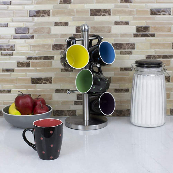 Discover the home basics 6 hook steel mug tree holder organizer satin chrome