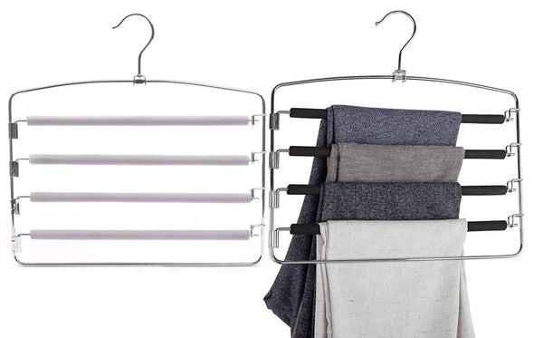 Buy knocbel pants clothes hanger closet organizer 4 layers non slip swing arm hangers hook rack for slacks jeans trousers skirts scarf 2 pack beige