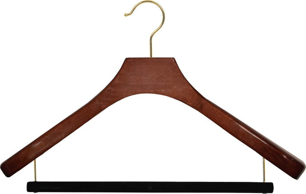 Discover deluxe wooden suit hanger with velvet bar walnut finish brass swivel hook large 2 inch wide contoured coat jacket hangers set of 12 by the great american hanger company