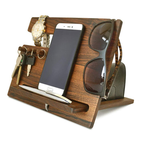 Related wood phone docking station walnut desk organizer tablet holder key hooks coin wallet watch stand handmade men graduation gift husband anniversary dad birthday idea nightstand for him gadget