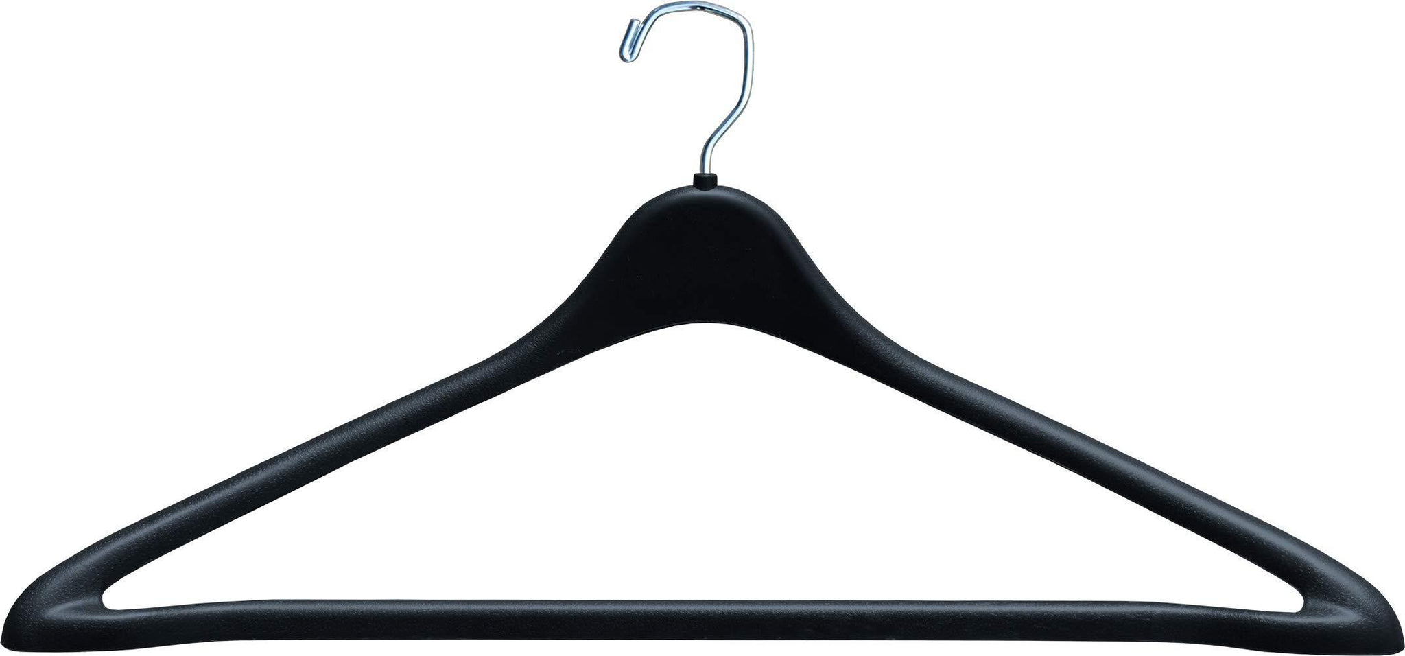 Save the great american hanger company heavy duty black plastic suit hanger with fixed bar box of 100 sturdy 1 2 inch thick coat hangers with square topped chrome swivel hook