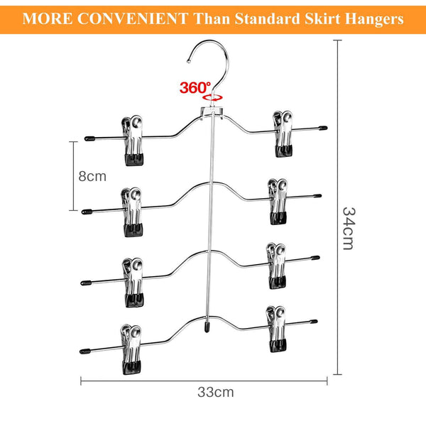 Explore frezon pants hangers space saving skirt hangers with clips metal trouser clip hangers four tier heavy duty ultra thin with 360 degree chrome swivel hook 5 pack