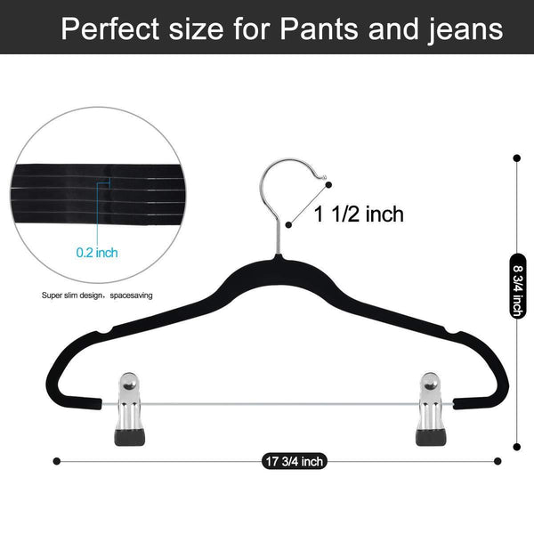 Top rated qiangson skirt hangers pants hangers with clips 20 pack non slip velvety smooth texture clips clothes hangers hook 17 7inch outfit hanger black