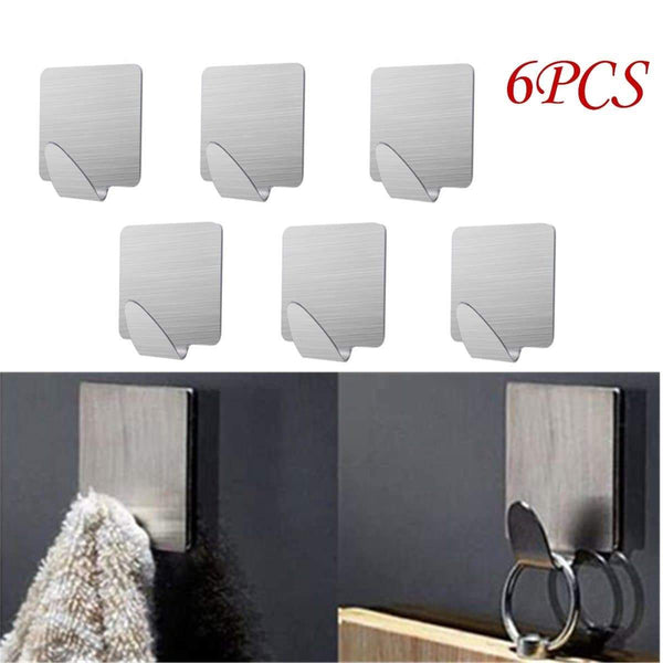 Latest doitb 6pcs square self adhesive mini hook cloth key hat racket hooks stainless steel hanging hooks for bathroom bedroom office cabinet draw clothes kitchenware hooks hangers for office and kitchen